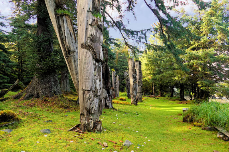 Mortuary totem poles, Ninstints, Gwaii Haanas National Park, BC